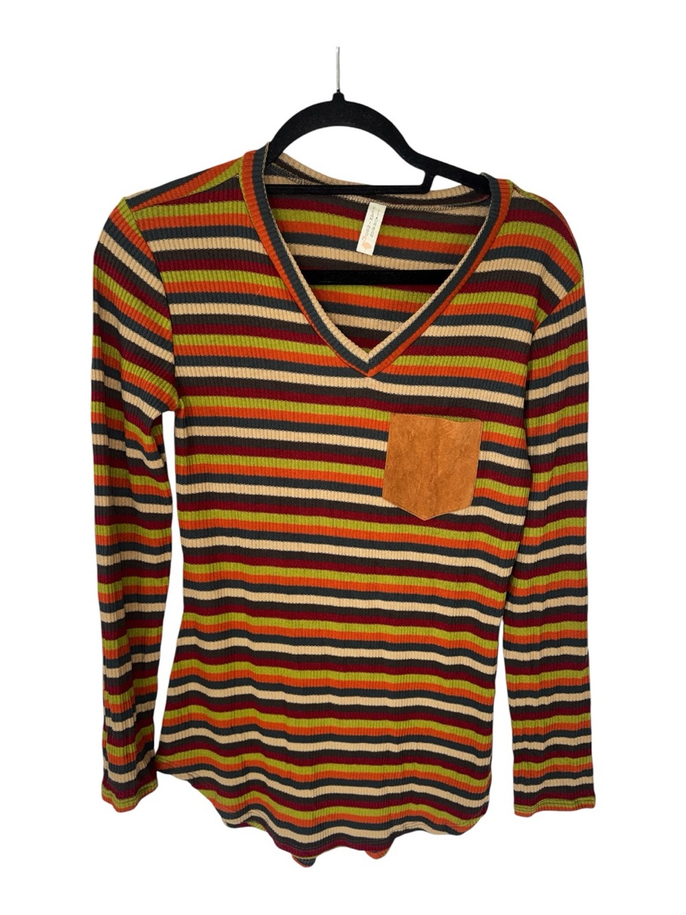 Flamingo Urban Multicolor Striped V-Neck Sweater with Chest Pocket